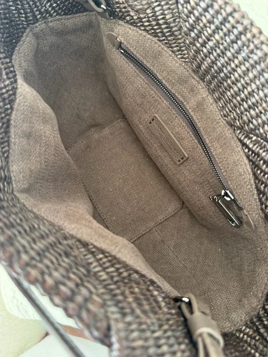 BRUNELLO CUCCINELLI- Brown Pleated Faux Straw Shoulder Bag - Picture 4 of 7